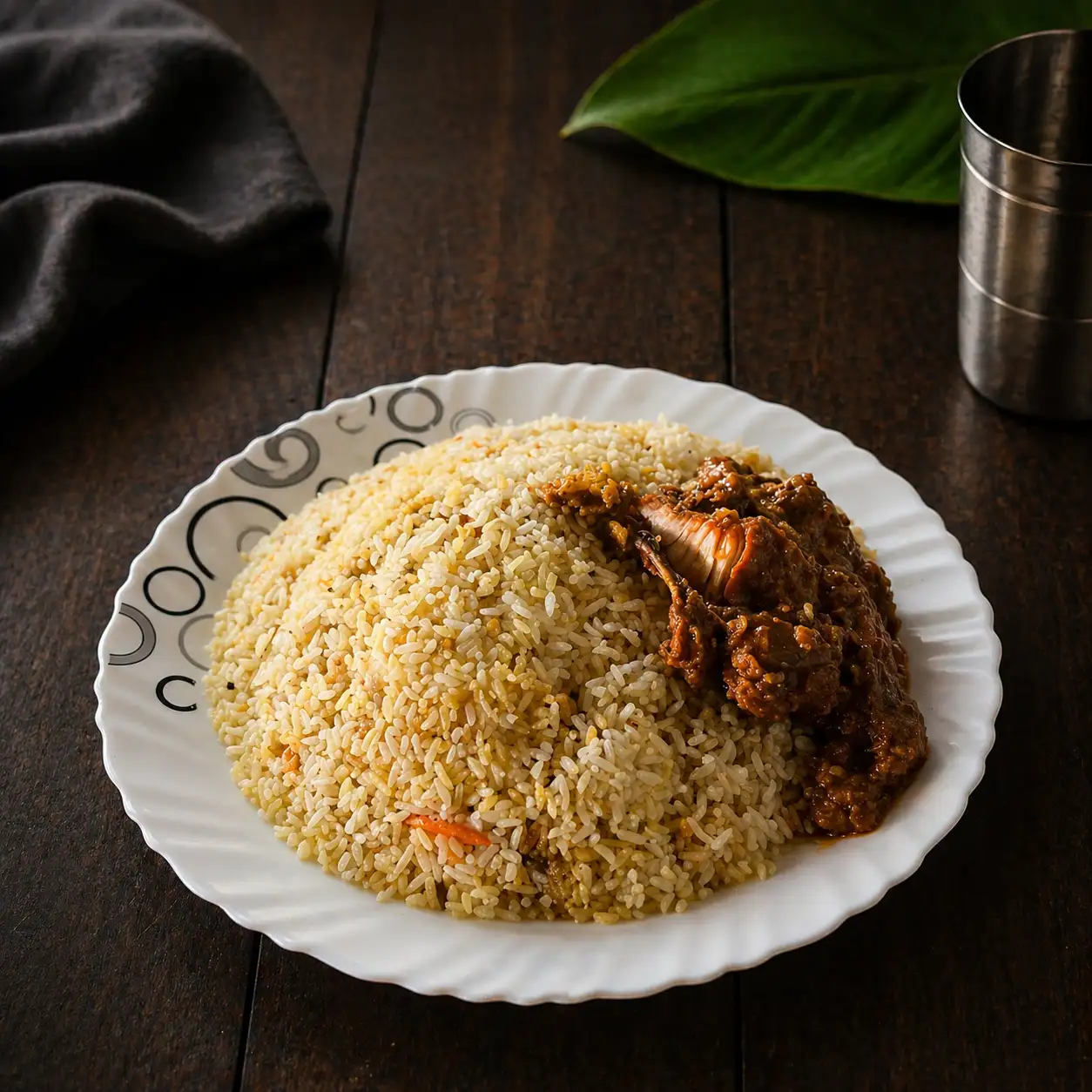 Chicken biriyani served at KollyaBeef restaurant